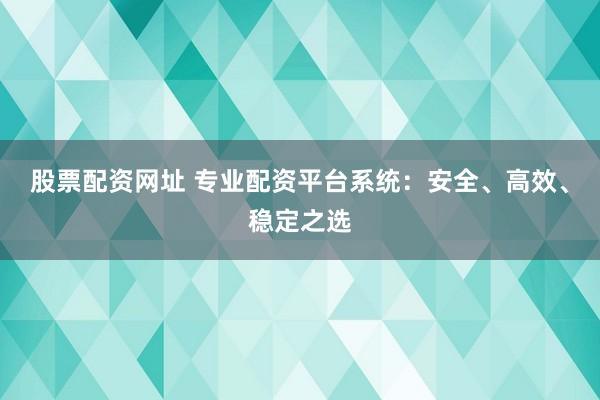 股票配资网址 专业配资平台系统：安全、高效、稳定之选