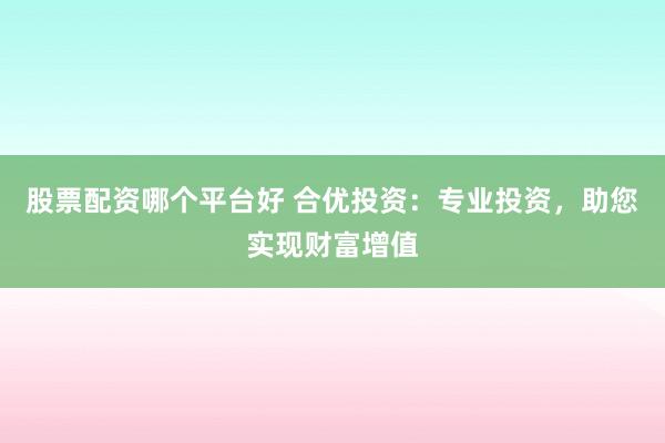 股票配资哪个平台好 合优投资：专业投资，助您实现财富增值