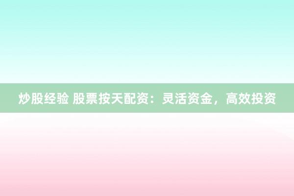 炒股经验 股票按天配资：灵活资金，高效投资