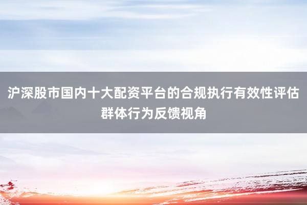 沪深股市国内十大配资平台的合规执行有效性评估群体行为反馈视角