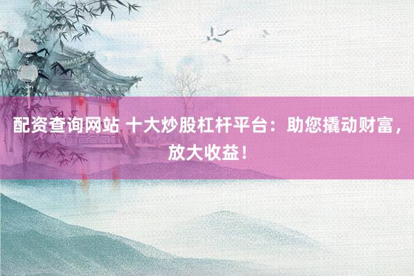 配资查询网站 十大炒股杠杆平台：助您撬动财富，放大收益！